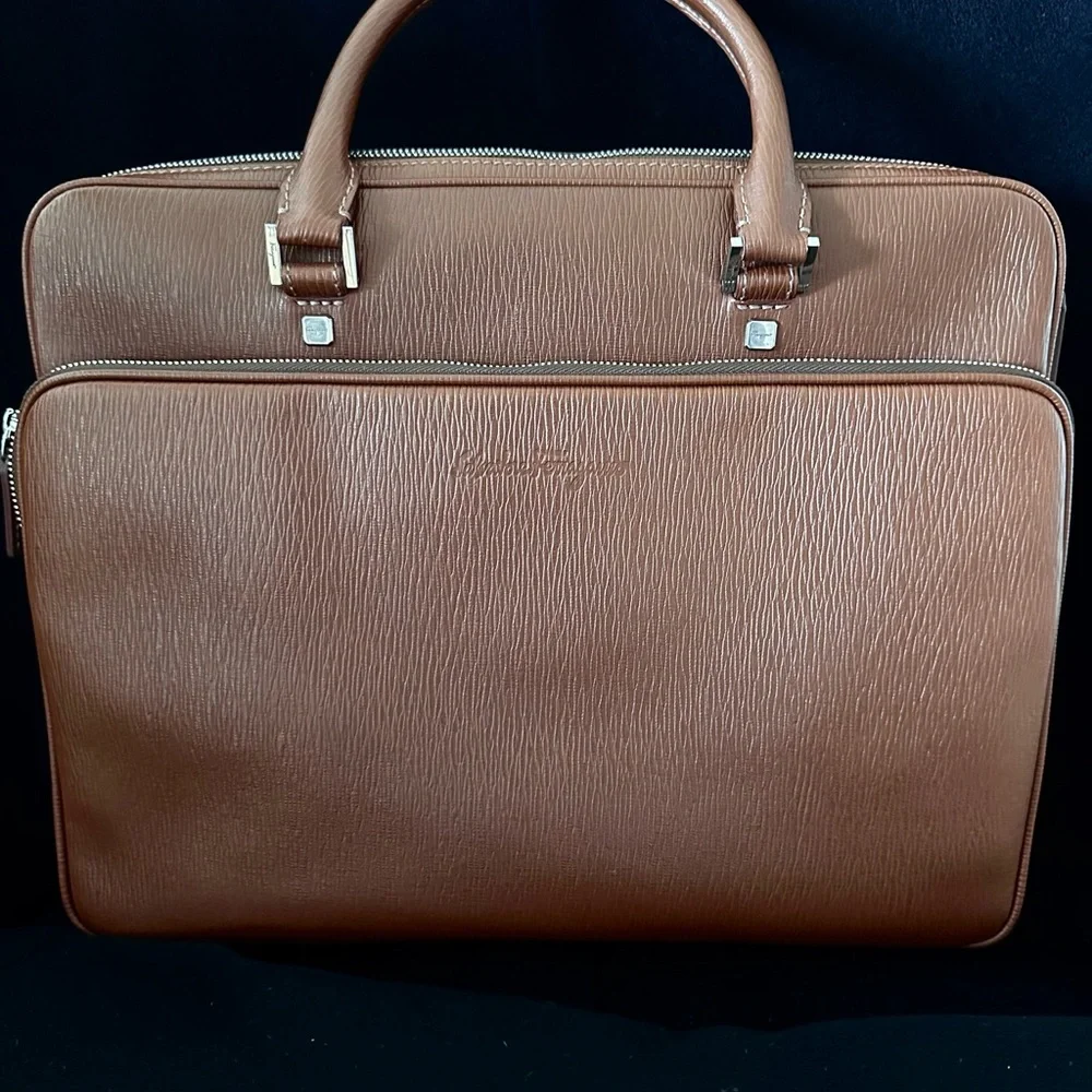 Salvatore Ferragamo Tan Leather Briefcase